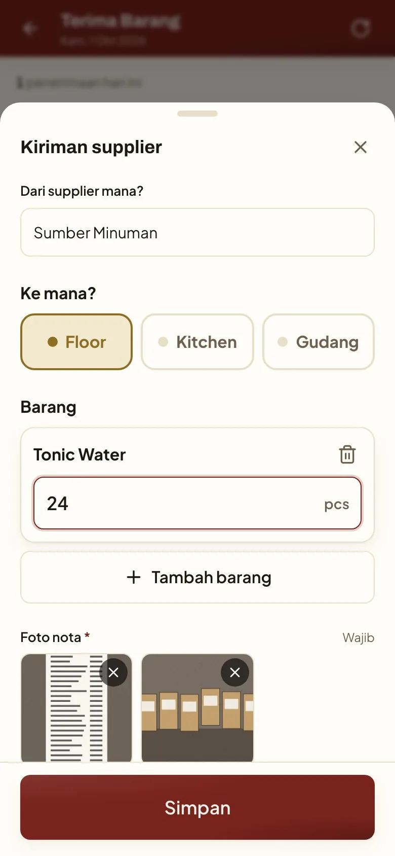 Terima barang dengan foto nota